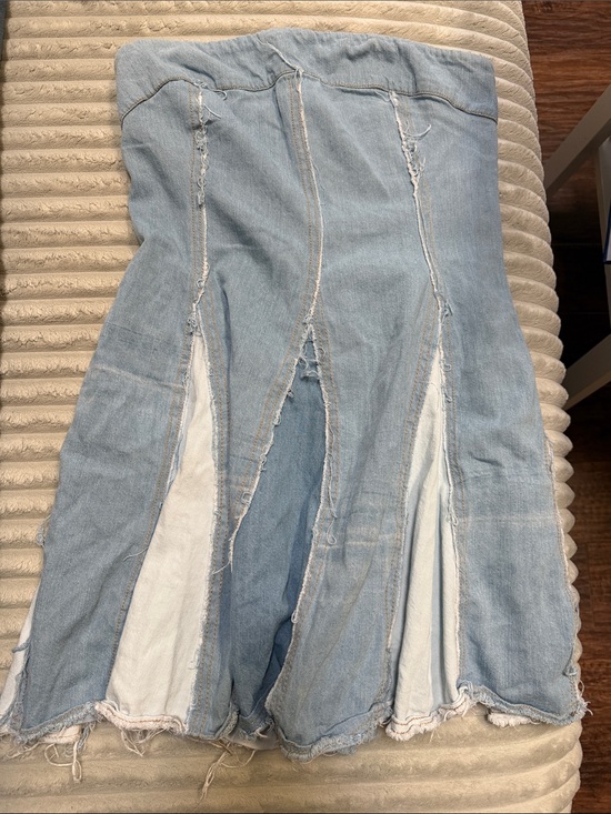 Pilcro Dresses & Skirts - Pilcro Light Blue Distressed Denim Strapless Flare Dress